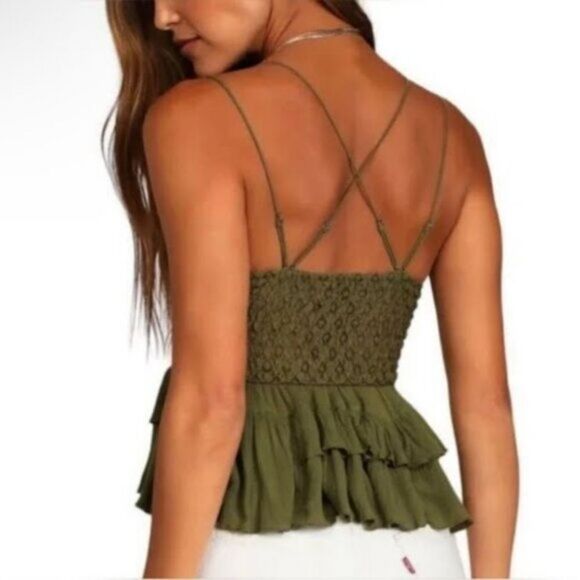 Free People - S - Women’s Adella Camisole Top in Olive Sparrow - Picture 2 of 6